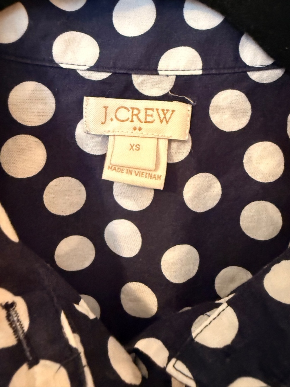 J.Crew Factory Popover Shirt Womens XS Navy White Polka Dot Cotton Long Sleeve - Picture 2 of 8